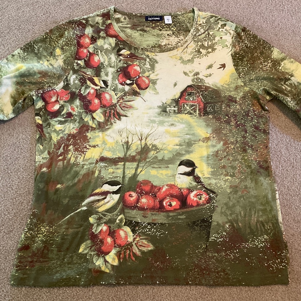 size XL, bust is up to 44" inches, new condition, beautiful apple 🍎 farm shirt - Picture 6 of 7